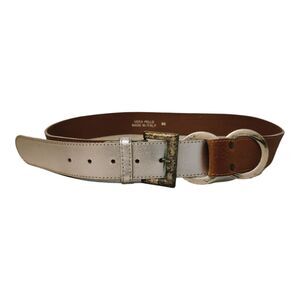 Vera Pelle VTG Women's Belt Tan/Silver Composite Leather Made In Italy Size 90